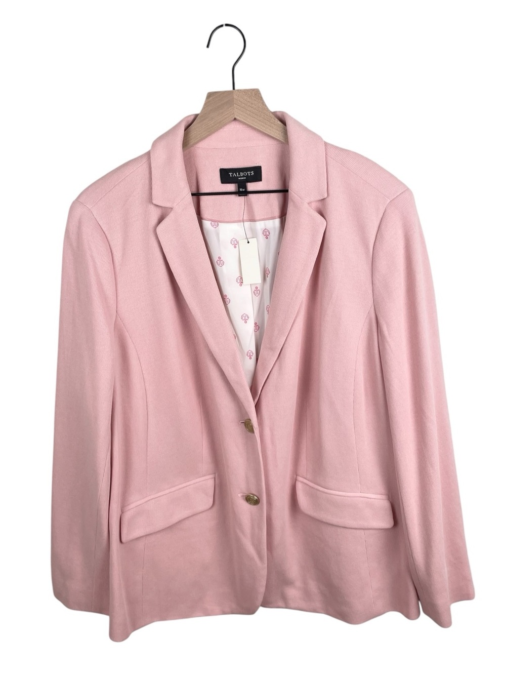 NEW Talbots Woman Cotton Knit Blazer Size 16W Light Pink Anchor Print Lining